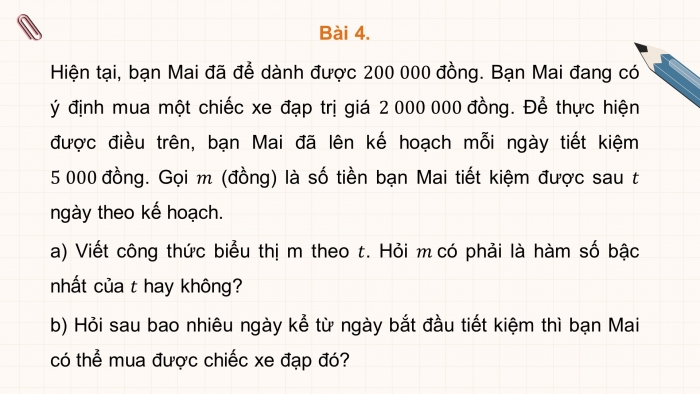 Giáo án PPT dạy thêm Toán 8 cánh diều Bài 3: Hàm số bậc nhất y = ax + b (a ≠ 0)