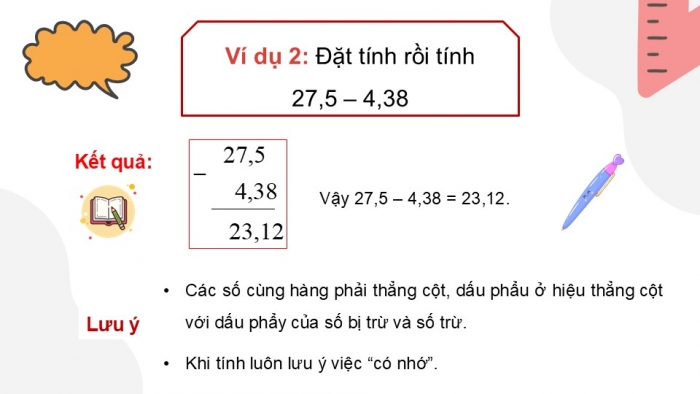 Giáo án điện tử Toán 5 chân trời Bài 29: Trừ hai số thập phân