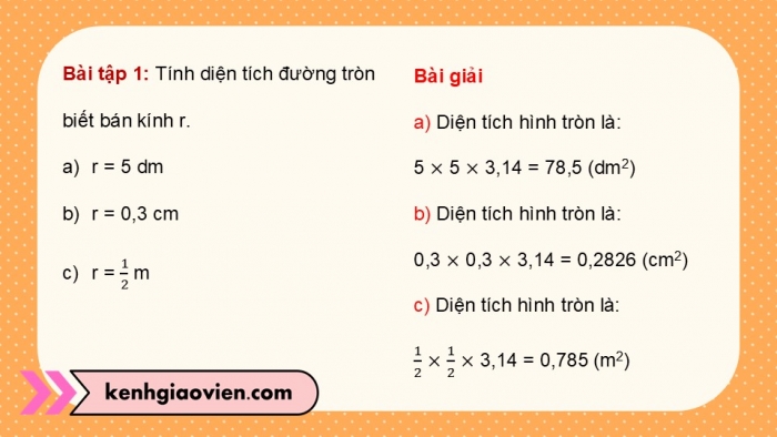 Giáo án điện tử Toán 5 chân trời Bài 49: Diện tích hình tròn