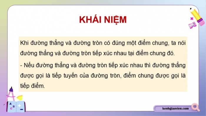 Giáo án điện tử Toán 9 cánh diều Bài 2: Vị trí tương đối của đường thẳng và đường tròn