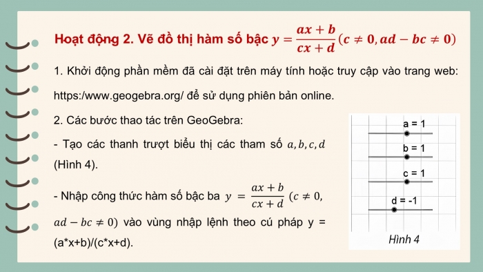 Giáo án điện tử Toán 12 chân trời Hoạt động thực hành và trải nghiệm Bài 1: Vẽ đồ thị hàm số bằng phần mềm Geogebra