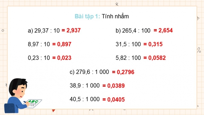 Giáo án điện tử Toán 5 cánh diều Bài 32: Chia một số thập phân cho 10, 100, 1000,...