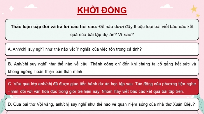 Giáo án PPT dạy thêm Ngữ văn 12 Cánh diều bài 2: Viết báo cáo kết quả của bài tập dự án