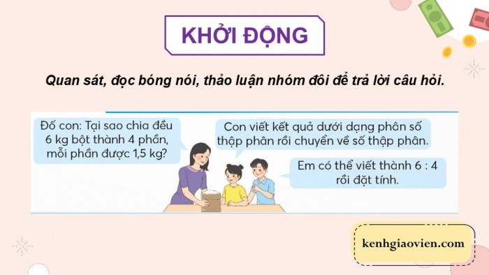 Giáo án điện tử Toán 5 chân trời Bài 36: Chia một số tự nhiên cho một số tự nhiên mà thương là một số thập phân