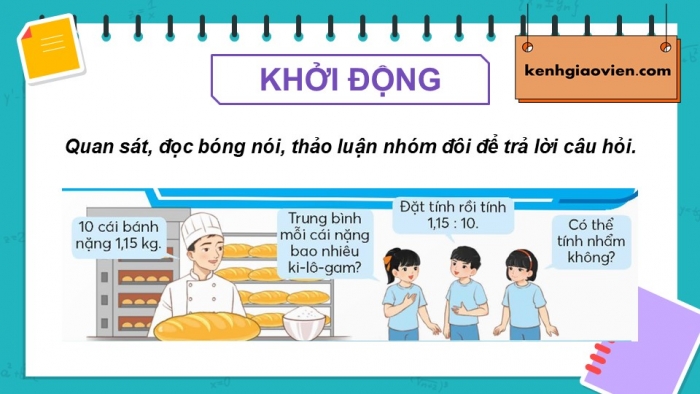 Giáo án điện tử Toán 5 chân trời Bài 37: Chia một số thập phân cho 10; 100; 1000;... Chia một số thập phân cho 0,1; 0,01; 0,001...