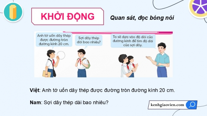 Giáo án điện tử Toán 5 chân trời Bài 48: Chu vi hình tròn