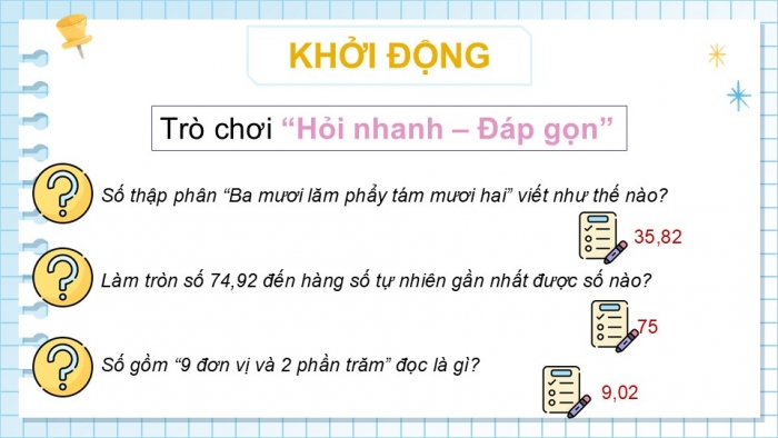 Giáo án điện tử Toán 5 chân trời Bài 52: Ôn tập số thập phân