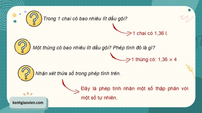 Giáo án điện tử Toán 5 cánh diều Bài 29: Nhân một số thập phân với một số tự nhiên