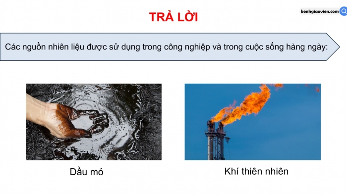 Giáo án điện tử KHTN 9 chân trời - Phân môn Hoá học Bài 23: Nguồn nhiên liệu