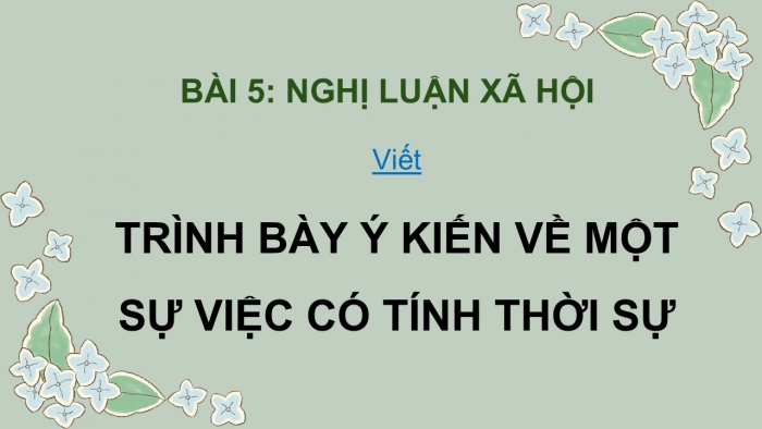 Giáo án điện tử Ngữ văn 9 cánh diều Bài 5: Trình bày ý kiến về một sự việc có tính thời sự