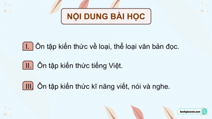 Giáo án điện tử Ngữ văn 12 kết nối Bài Ôn tập học kì I