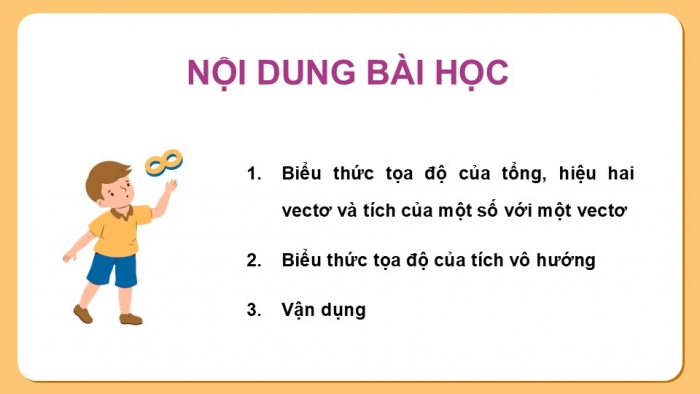 Giáo án điện tử Toán 12 chân trời Bài 3: Biểu thức toạ độ của các phép toán vectơ