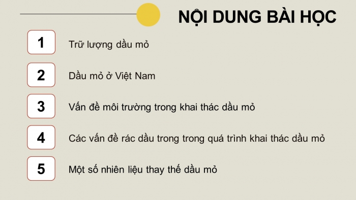 Giáo án điện tử chuyên đề Hoá học 11 chân trời Bài 9: Sản xuất dầu mỏ – Vấn đề môi trường – Nguồn nhiên liệu thay thế dầu mỏ