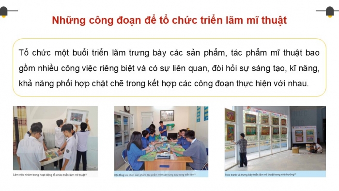 Giáo án điện tử Mĩ thuật 12 Lí luận và Lịch sử mĩ thuật Kết nối Bài 2: Tổ chức hoạt động triển lãm mĩ thuật trong nhà trường