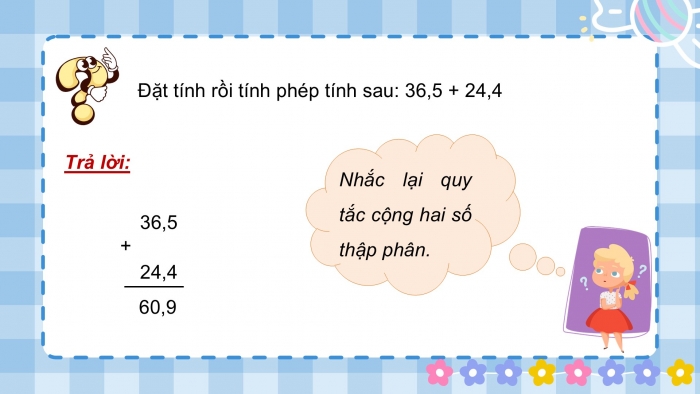 Giáo án PPT dạy thêm Toán 5 Cánh diều bài 25: Cộng các số thập phân