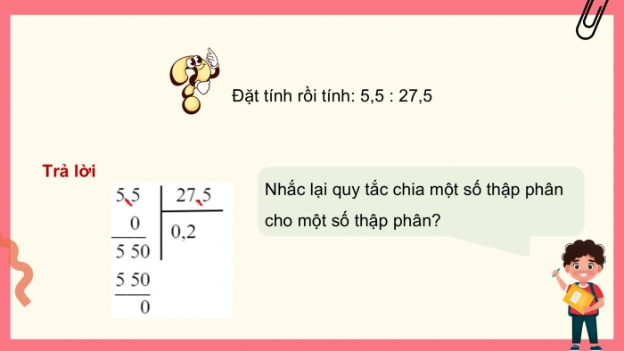 Giáo án PPT dạy thêm Toán 5 Cánh diều bài 35: Chia một số thập phân cho một số thập phân