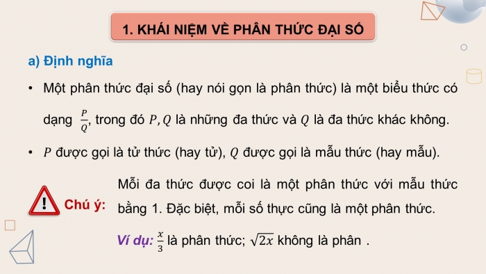 Giáo án PPT dạy thêm Toán 8 cánh diều Bài 1: Phân thức đại số