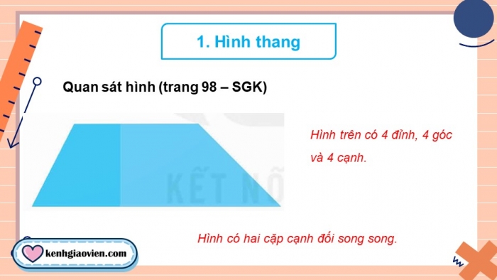 Giáo án điện tử Toán 5 kết nối Bài 26: Hình thang. Diện tích hình thang