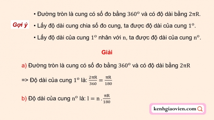 Giáo án điện tử Toán 9 kết nối Bài 15: Độ dài của cung tròn. Diện tích hình quạt tròn và hình vành khuyên