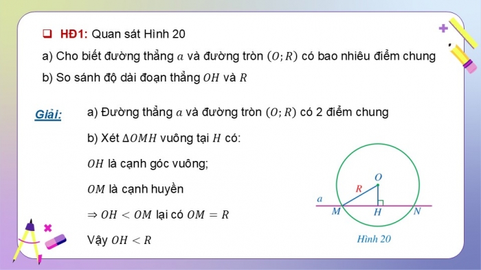 Giáo án điện tử Toán 9 cánh diều Bài 2: Vị trí tương đối của đường thẳng và đường tròn