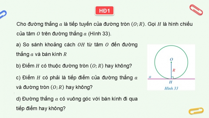 Giáo án điện tử Toán 9 cánh diều Bài 3: Tiếp tuyến của đường tròn