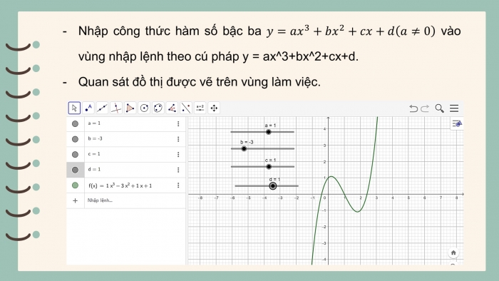 Giáo án điện tử Toán 12 chân trời Hoạt động thực hành và trải nghiệm Bài 1: Vẽ đồ thị hàm số bằng phần mềm Geogebra