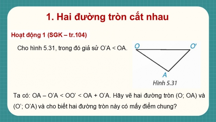 Giáo án điện tử Toán 9 kết nối Bài 17: Vị trí tương đối của hai đường tròn