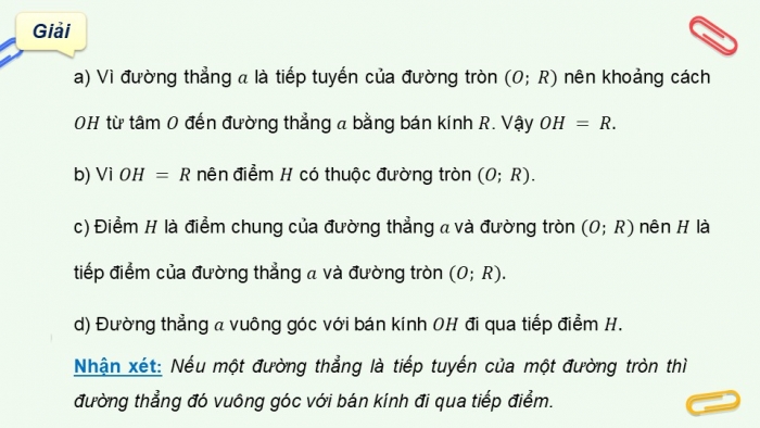 Giáo án điện tử Toán 9 cánh diều Bài 3: Tiếp tuyến của đường tròn