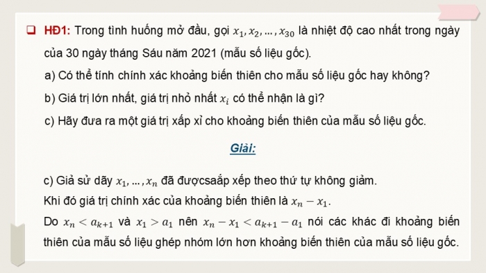 Giáo án điện tử Toán 12 kết nối Bài 9: Khoảng biến thiên và khoảng tứ phân vị