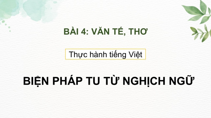 Giáo án điện tử Ngữ văn 12 cánh diều Bài 4: Biện pháp tu từ nghịch ngữ