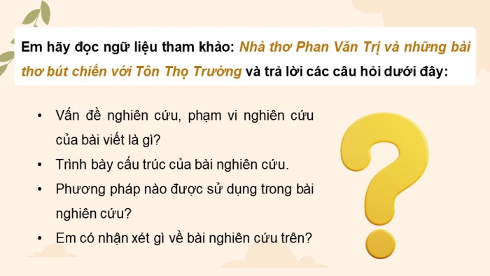 Giáo án điện tử chuyên đề Ngữ văn 11 chân trời CĐ 1 Phần 2: Viết báo cáo nghiên cứu một vấn đề văn học trung đại Việt Nam