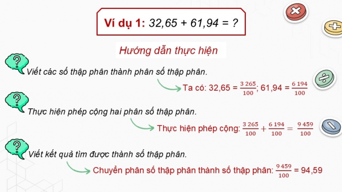 Giáo án điện tử Toán 5 chân trời Bài 28: Cộng hai số thập phân