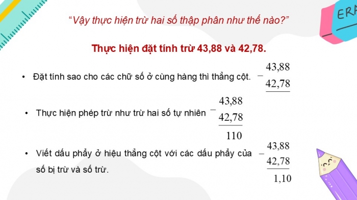 Giáo án điện tử Toán 5 chân trời Bài 29: Trừ hai số thập phân