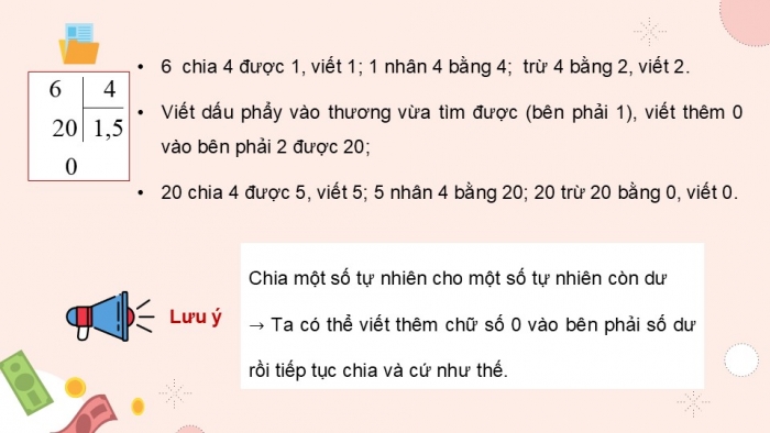 Giáo án điện tử Toán 5 chân trời Bài 36: Chia một số tự nhiên cho một số tự nhiên mà thương là một số thập phân