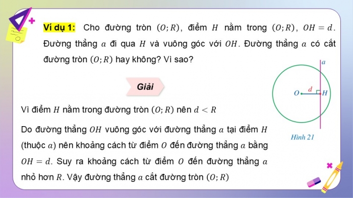 Giáo án điện tử Toán 9 cánh diều Bài 2: Vị trí tương đối của đường thẳng và đường tròn