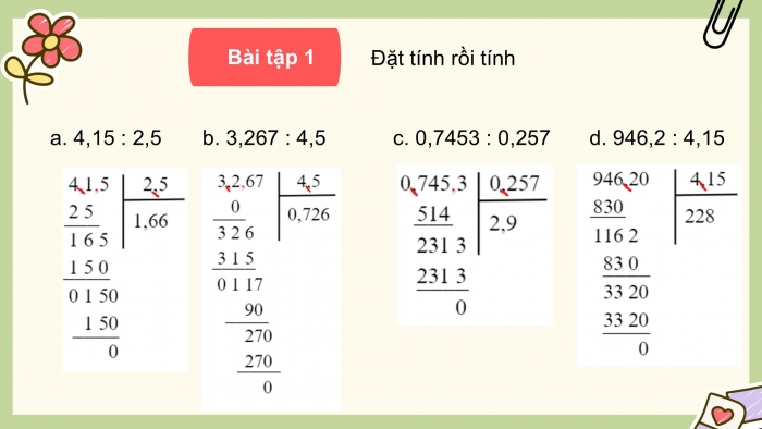 Giáo án PPT dạy thêm Toán 5 Cánh diều bài 35: Chia một số thập phân cho một số thập phân