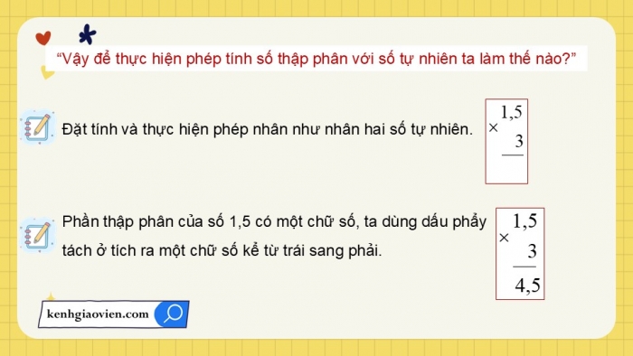 Giáo án điện tử Toán 5 chân trời Bài 31: Nhân một số thập phân với một số tự nhiên