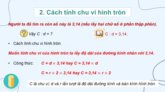 Giáo án điện tử Toán 5 chân trời Bài 48: Chu vi hình tròn