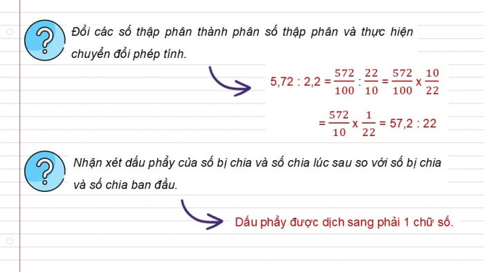 Giáo án điện tử Toán 5 cánh diều Bài 35: Chia một số thập phân cho một số thập phân