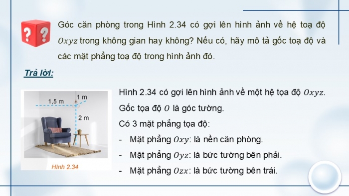 Giáo án điện tử Toán 12 kết nối Bài 7: Hệ trục toạ độ trong không gian