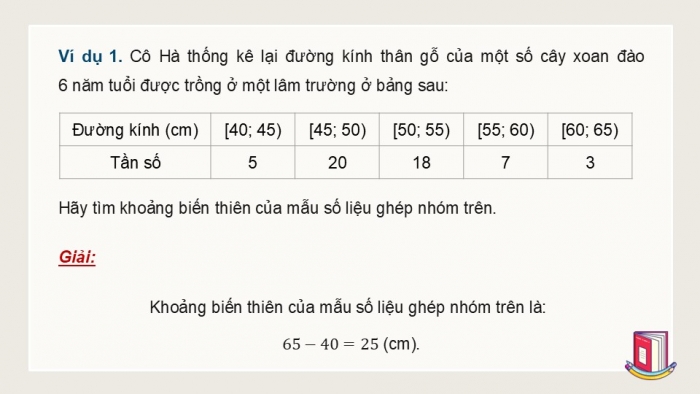 Giáo án điện tử Toán 12 chân trời Bài 1: Khoảng biến thiên và khoảng tứ phân vị của mẫu số liệu ghép nhóm