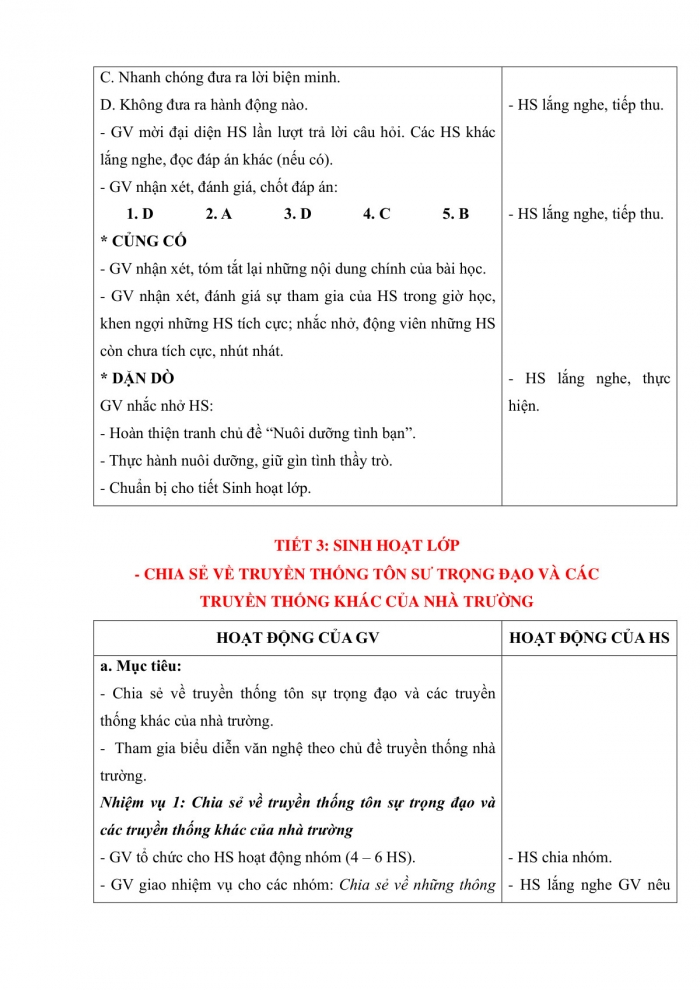 Giáo án và PPT Hoạt động trải nghiệm 5 chân trời bản 1 Chủ đề 3: Tri ân thầy cô Kết nối bạn bè - Tuần 10