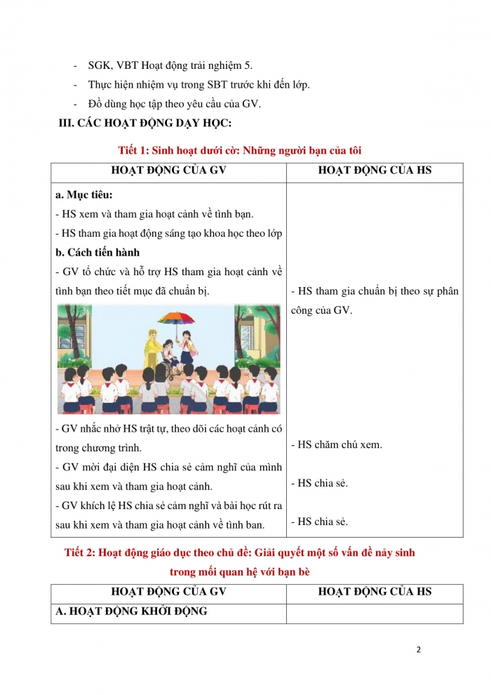 Giáo án và PPT Hoạt động trải nghiệm 5 chân trời bản 2 Chủ đề 3: Giữ gìn tình bạn, tình thầy trò - Tuần 9