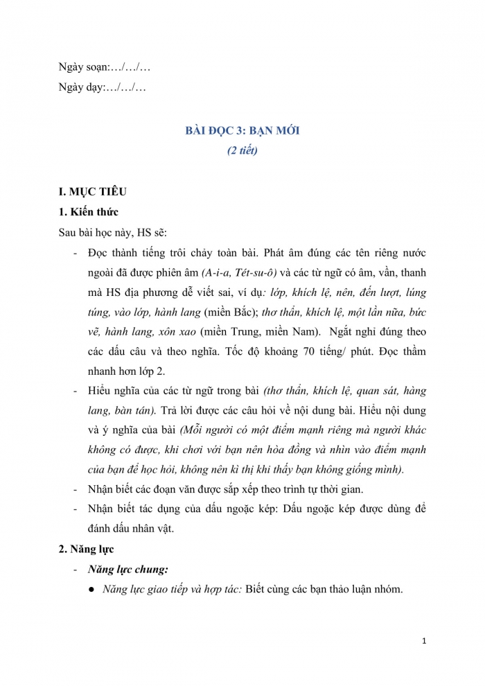 Giáo án và PPT Tiếng Việt 3 cánh diều Bài 1: Bạn mới; Dấu ngoặc kép; Nghe – viết Ngày khai trường; Ôn bảng chữ cái. Phân biệt l/n, c/t; Kể chuyện Bạn mới