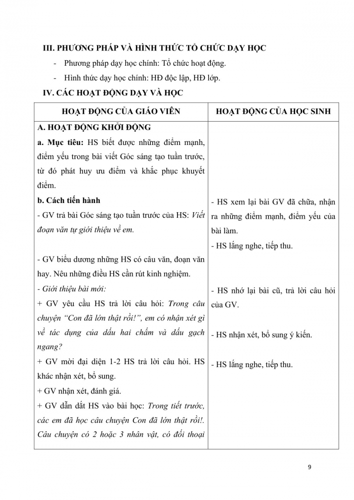 Giáo án và PPT Tiếng Việt 3 cánh diều Bài 2: Con đã lớn thật rồi!, Dấu gạch ngang. Lượt lời; Kể lại một cuộc trò chuyện