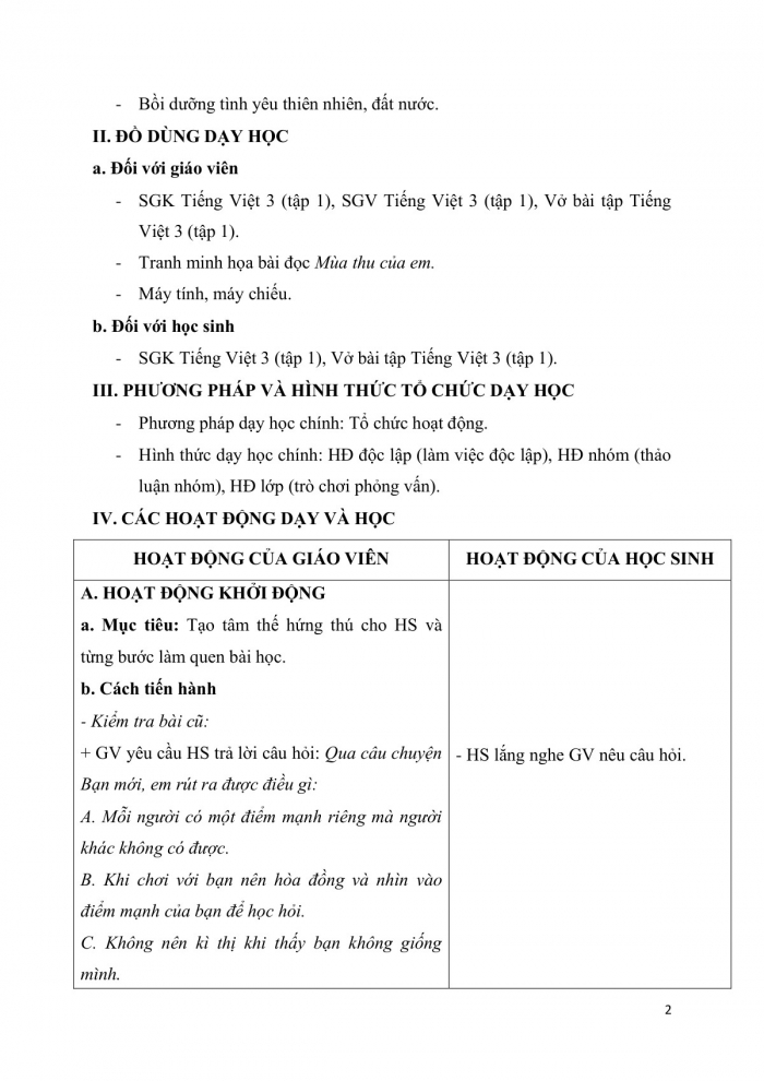 Giáo án và PPT Tiếng Việt 3 cánh diều Bài 1: Mùa thu của em; Luyện tập về dấu hai chấm; Em là học sinh lớp 3