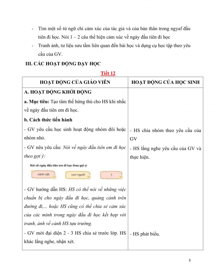 Giáo án và PPT Tiếng Việt 3 chân trời Bài 4: Nhớ lại buổi đầu tiên đi học; Đọc - kể Chiếc nhãn vở đặc biệt; Tả đồ dùng học tập