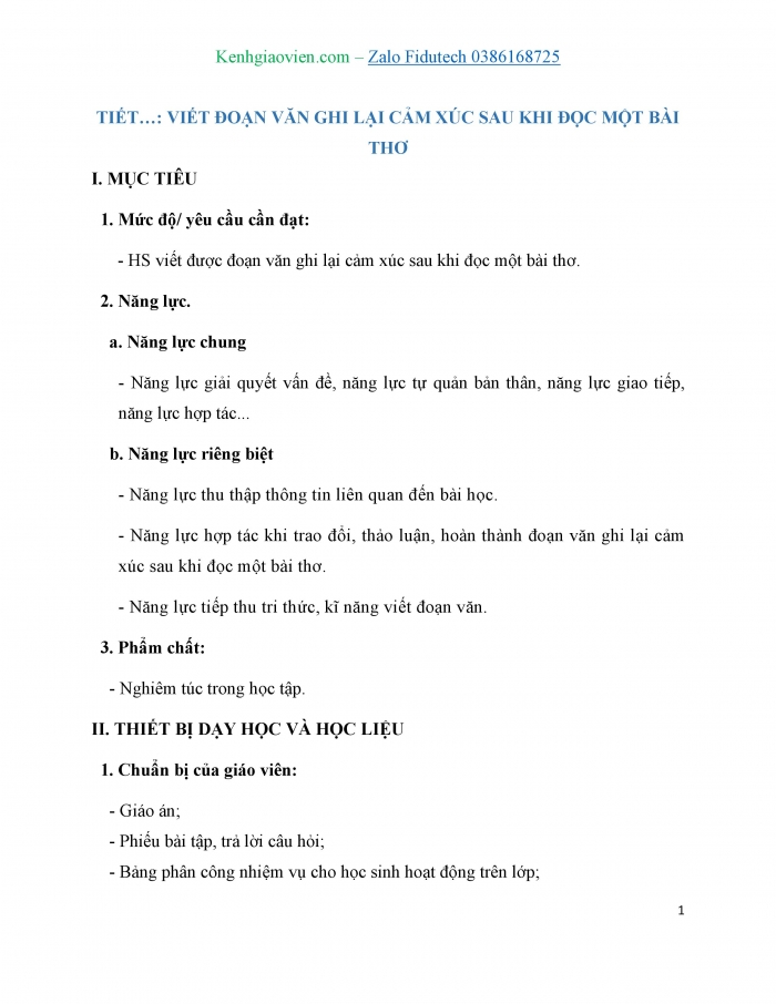 Giáo án và PPT Ngữ văn 7 cánh diều Bài 7: Viết đoạn văn ghi lại cảm xúc sau khi đọc một bài thơ