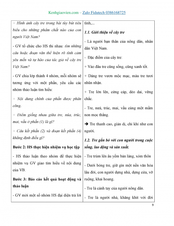 Giáo án và PPT Ngữ văn 7 cánh diều Bài 9: Cây tre Việt Nam (Thép Mới)