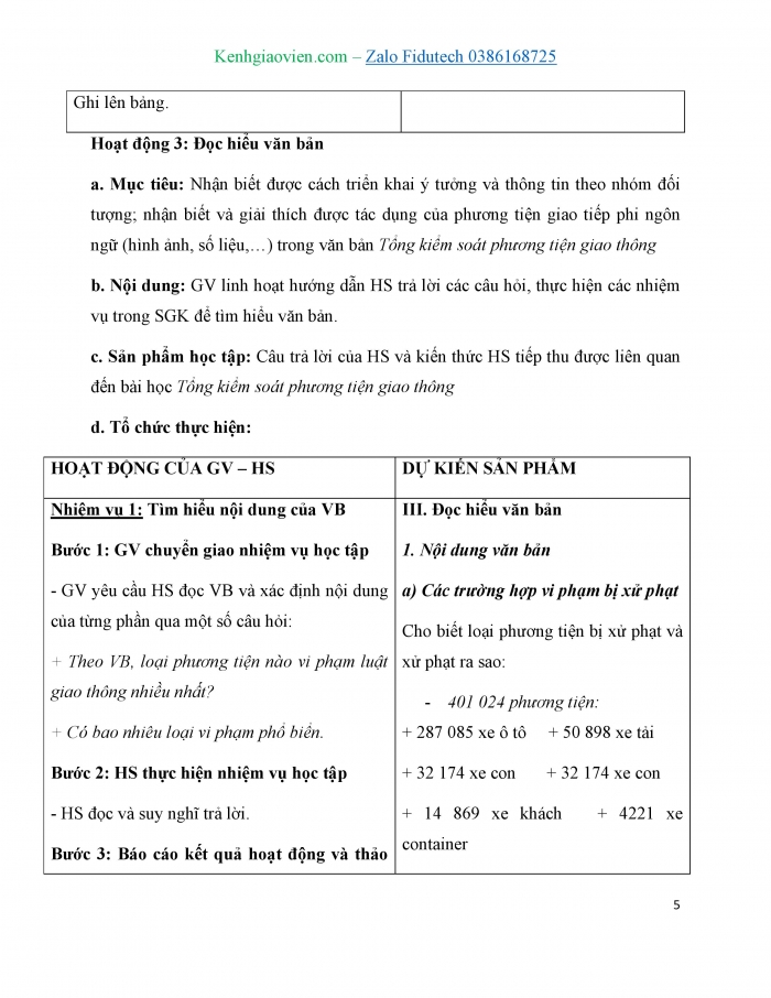 Giáo án và PPT Ngữ văn 7 cánh diều Bài 10: Tổng kiểm soát phương tiện giao thông (Theo infographics.vn)